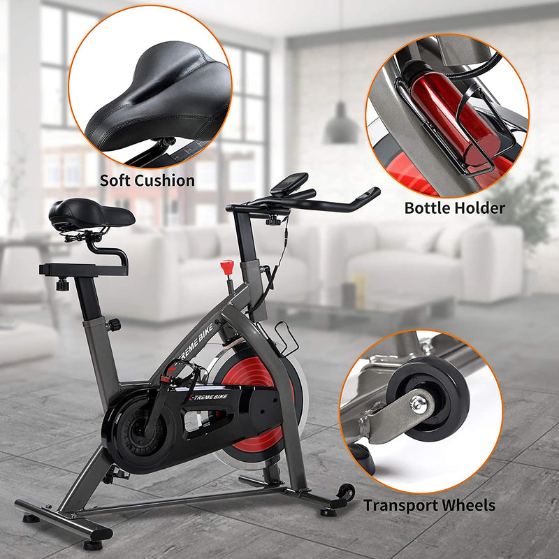 Exercise Bike Stationary 330 Lbs Weight Capacity- Indoor Cycling Bike with Comfortable Seat Cushion, Tablet Holder and LCD Monitor