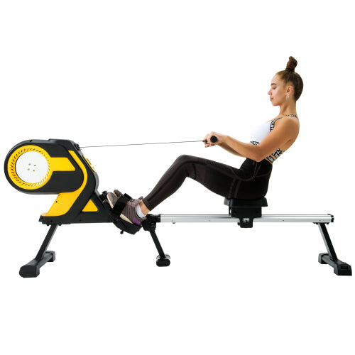Magnetic Rowing Exercise Machine with LCD Monitor, 46" Slide Rail, Compact Folding Rower for Home Cardio Workout