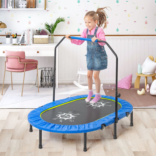 Parent-Child Twin Trampoline with Adjustable Handrail and Safety Cover, Mini Kids Trampoline for Two Kids