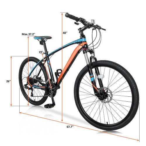 26" Aluminum Mountain Bike 24 Speed Mountain Bicycle with Suspension Fork (Blue & Orange)