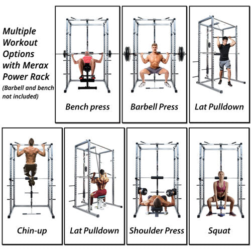 Multi-Function Power Cage with Lat Pull-Down and Low Row Home Gym Equipement Olympic Squat Cage for Weight Training
