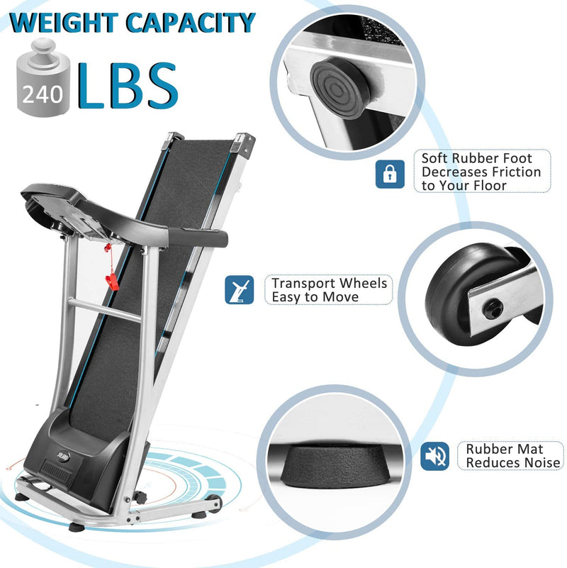 Folding Treadmill 2.25HP Electric Motorized Running Machine with Speakers for Home Office